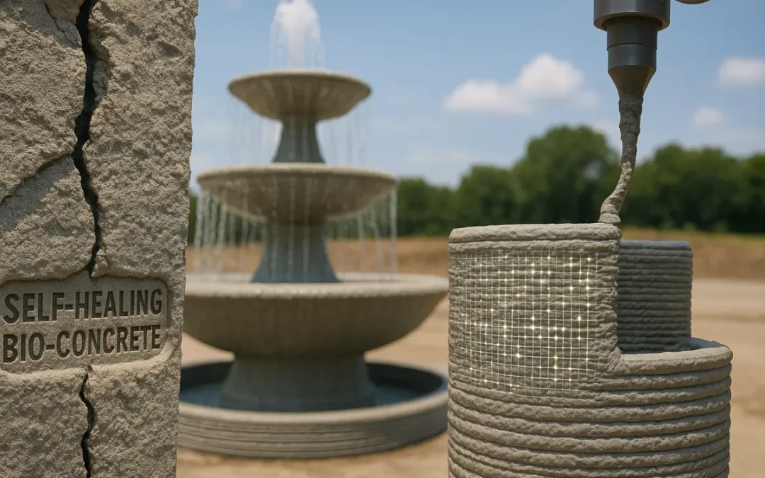 Samonaprawiający się beton i&nbsp;druk 3D. Jakie materiały zrewolucjonizują budowę fontann w&nbsp;następnej dekadzie?