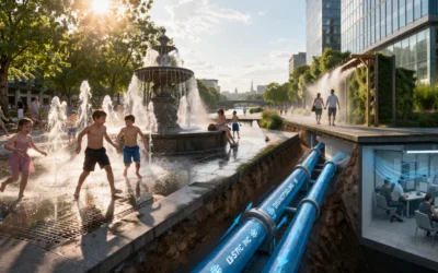Fontanna miejska jako naturalna klimatyzacja dla okolicznych budynków – chłodzenie dzielnicowe przez wodę