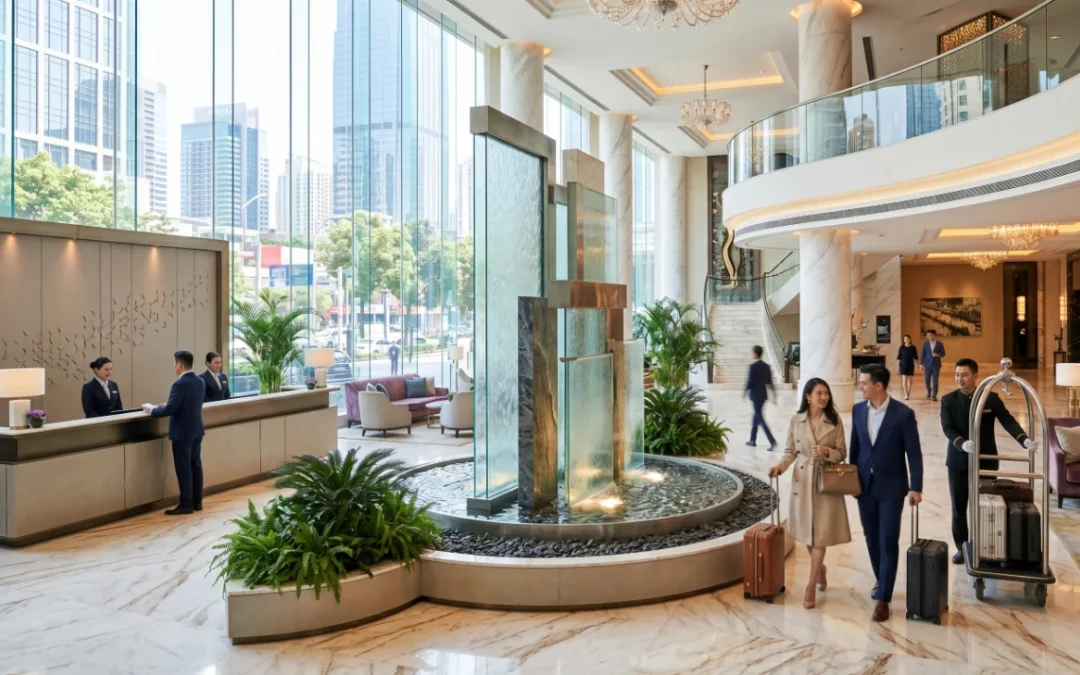 Fontanna w&nbsp;hotelu 4–5★: akustyka lobby, strefa SPA i&nbsp;ogród hotelowy —&nbsp;jak woda pracuje na&nbsp;oceny gości
