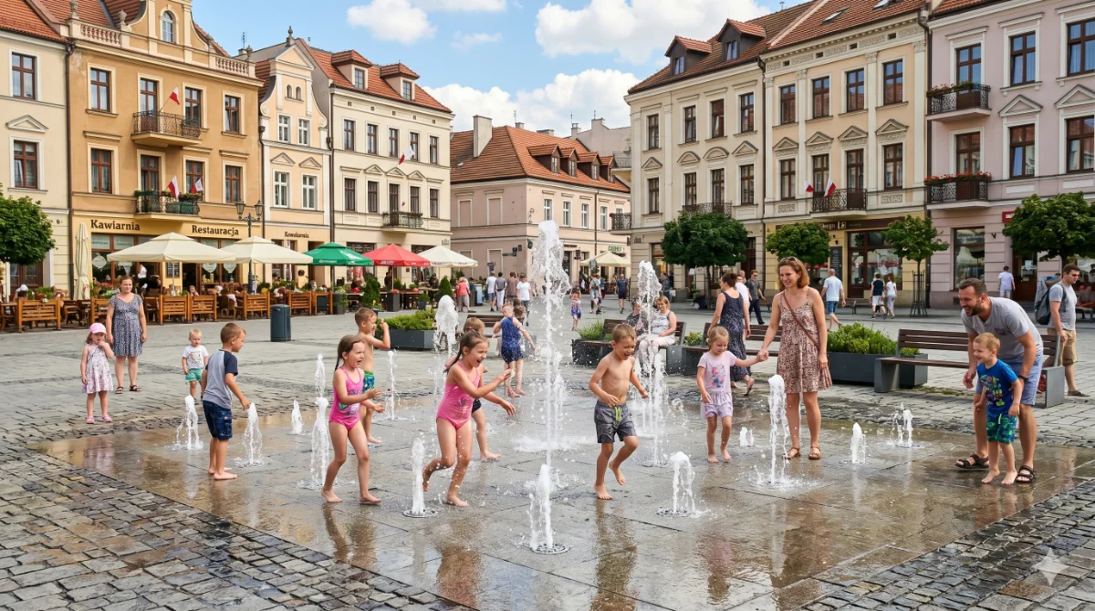 fontanna dry plaza na rynku małego polskiego miasta – rewitalizacja przestrzeni publicznej